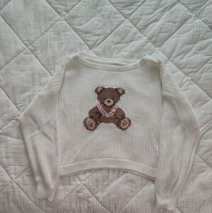 Hollister White Sweater with Bear Motif